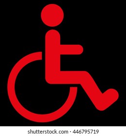 Disabled Person vector icon. Style is flat icon symbol with rounded angles, red color, black background.