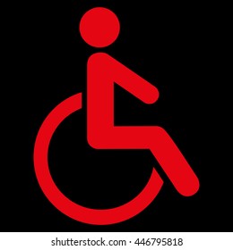 Disabled Person vector icon. Style is flat icon symbol with rounded angles, red color, black background.