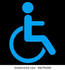 Disabled Person vector icon. Style is flat icon symbol with rounded angles, blue color, black background.