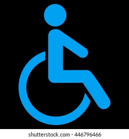 Disabled Person vector icon. Style is flat icon symbol with rounded angles, blue color, black background.