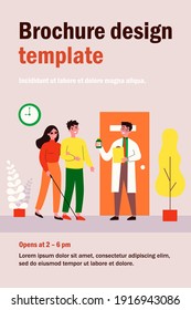 Disabled person visiting doctor office. Blind woman, assistant, hospital flat vector illustration. Disability, therapy, medical expertise concept for banner, website design or landing web page