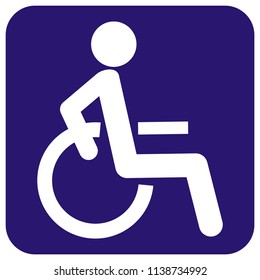 disabled person in wheelchair at blue frame, sign on car, vector icon, isolated object