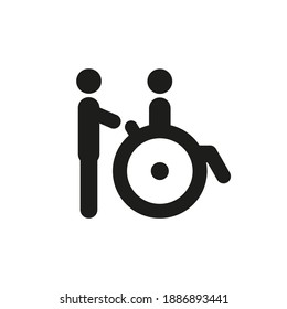 Disabled person in a wheelchair, flat icon. Handicapped patient icon.  User interface vector icon.