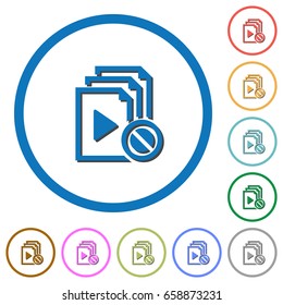 Disabled playlist flat color vector icons with shadows in round outlines on white background
