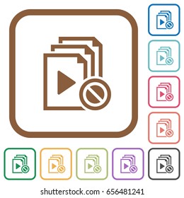 Disabled playlist simple icons in color rounded square frames on white background