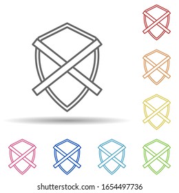 Disabled protection line in multi color style icon. Simple thin line, outline vector of virus antivirus icons for ui and ux, website or mobile application