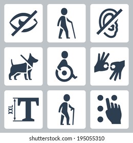 Disabled related vector icons set