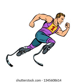 disabled runner with leg prostheses running forward. sports competition. Pop art retro vector illustration vintage kitsch