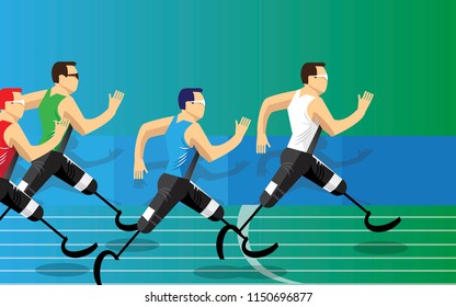 Disabled runner prosthesis instead of legs. Vector illustration