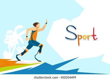 Disabled Runner Sport Competition Flat Vector Illustration