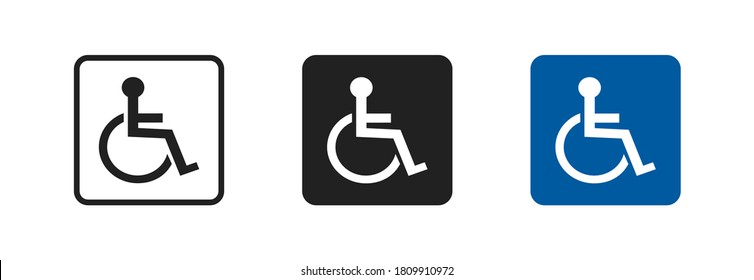 Disabled set vector icon in flat style. Handicap line symbol. Disable blue logo on white background. 