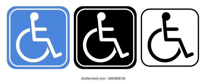 Disabled set vector icon in flat style. Handicap line symbol. Disable blue logo