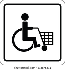 Disabled shopping b&w sign icon button vector illustration