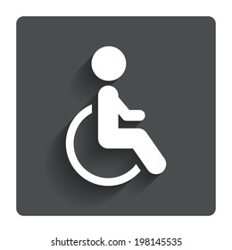 Disabled sign icon. Human on wheelchair symbol. Handicapped invalid sign. Gray flat button with shadow. Modern UI website navigation. Vector