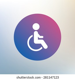 Disabled sign icon. Human on wheelchair symbol. Handicapped invalid sign. Icon on blurred background. Vector
