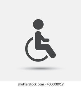 Disabled sign icon. Human on wheelchair symbol. Handicapped invalid sign. Flat disabled web icon on white background. Vector