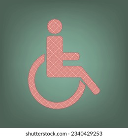 Disabled sign illustration. Apricot Icon with Brick Red parquet floor graphic pattern on a Ebony background. Feldgrau. Green. Illustration.