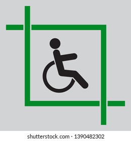 Disabled sign illustration. Black icon inside green crop tool at light gray background