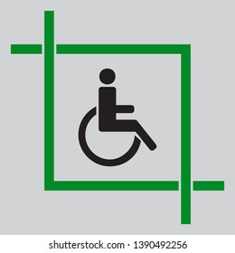 Disabled sign illustration. Black icon inside green crop tool at light gray background