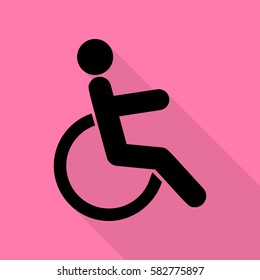 Disabled sign illustration. Black icon with flat style shadow path on pink background.