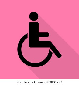 Disabled sign illustration. Black icon with flat style shadow path on pink background.