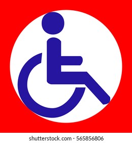 Disabled sign illustration. Blue icon in white circle at red background. Colors of USA flag. Circumscribed circle. Circumcircle.