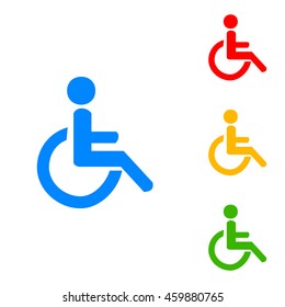 Disabled sign illustration. Colorful set of icon - blue, red, yellow, green.