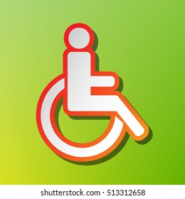 Disabled sign illustration. Contrast icon with reddish stroke on green backgound.