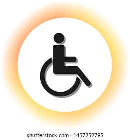 Disabled sign illustration. Dark icon with shadow on the glowing circle button. Illustration.