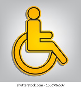 Disabled sign illustration. Flat orange icon with overlapping linear black icon with gray shadow at whitish background. Illustration.