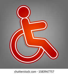 Disabled sign illustration. Flat red icon with linear white icon with gray shadow at grayish background. Illustration.