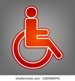 Disabled sign illustration. Flat red icon with linear white icon with gray shadow at grayish background. Illustration.