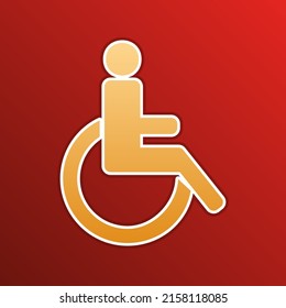 Disabled sign illustration. Golden gradient Icon with contours on redish Background. Illustration.