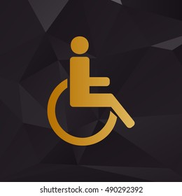 Disabled sign illustration. Golden style on background with polygons.