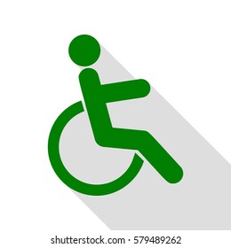 Disabled sign illustration. Green icon with flat style shadow path.