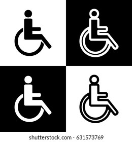 Disabled sign illustration. Vector. Black and white icons and line icon on chess board.