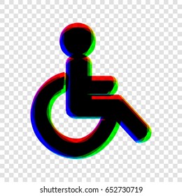 Disabled sign illustration. Vector. Black icon with red-green-blue contours on transparent background.