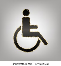 Disabled sign illustration. Vector. Blackish icon with golden stars at grayish background.
