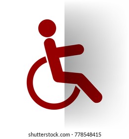 Disabled sign illustration. Vector. Bordo icon on white bending paper background.