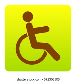 Disabled sign illustration. Vector. Brown icon at green-yellow gradient square with rounded corners on white background. Isolated.