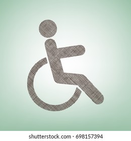 Disabled sign illustration. Vector. Brown flax icon on green background with light spot at the center.