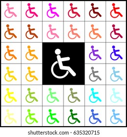 Disabled sign illustration. Vector. Felt-pen 33 colorful icons at white and black backgrounds. Colorfull.