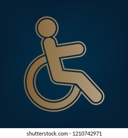 Disabled sign illustration. Vector. Golden icon and border at dark cyan background.
