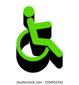 Disabled sign illustration. Vector. Green 3d icon with black side on white background. Isolated.