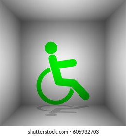 Disabled sign illustration. Vector. Green icon with shadow in the room.