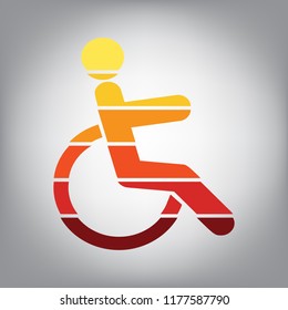 Disabled sign illustration. Vector. Horizontally sliced icon with colors from sunny gradient in gray background.