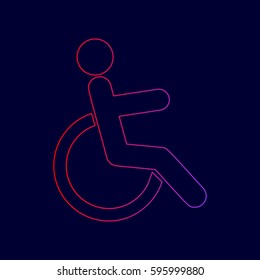 Disabled sign illustration. Vector. Line icon with gradient from red to violet colors on dark blue background.