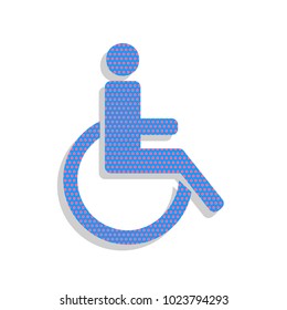 Disabled sign illustration. Vector. Neon blue icon with cyclamen polka dots pattern with light gray shadow on white background. Isolated.