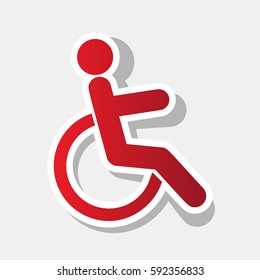 Disabled sign illustration. Vector. New year reddish icon with outside stroke and gray shadow on light gray background.