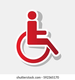 Disabled sign illustration. Vector. New year reddish icon with outside stroke and gray shadow on light gray background.